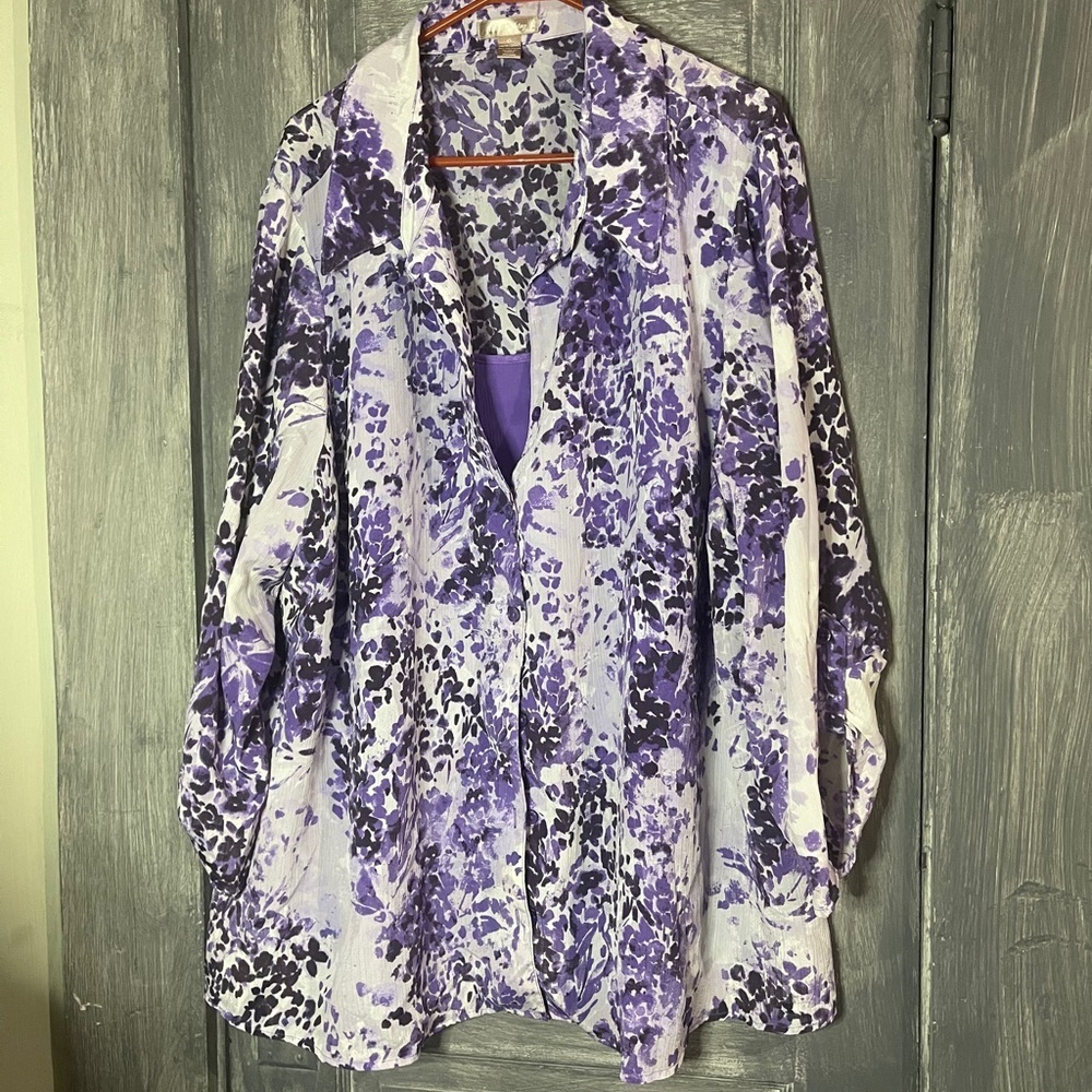 White Stag Purple and White Patterned Blouse 4X - Picture 3 of 7